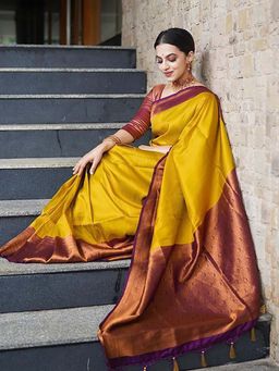 Lush Glam - Yellow Zari Art Silk Border Saree with Unstitched Blouse