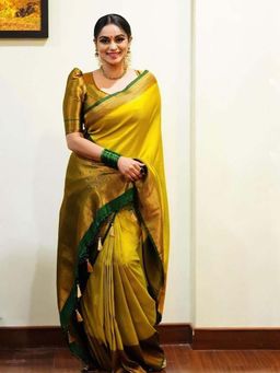 Lush Glam - Yellow Zari Art Silk Border Saree with Unstitched Blouse