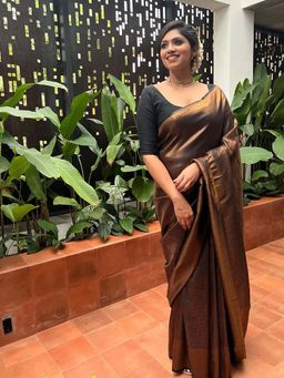 Lush Glam - Brown Zari Art Silk Border Saree with Unstitched Blouse