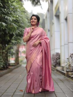 Lush Glam - Pink Zari Art Silk Border Saree with Unstitched Blouse