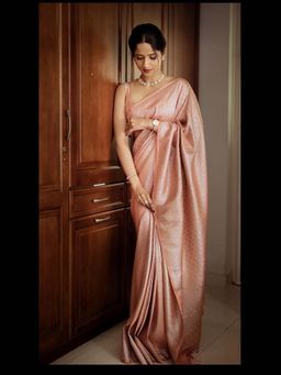 Lush Glam - Peach Zari Art Silk Border Saree with Unstitched Blouse