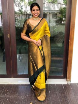Lush Glam - Yellow Zari Art Silk Border Saree with Unstitched Blouse