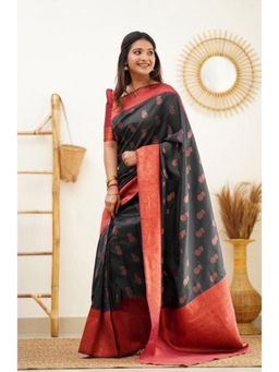 Lush Glam - Black Zari Art Silk Border Saree with Unstitched Blouse