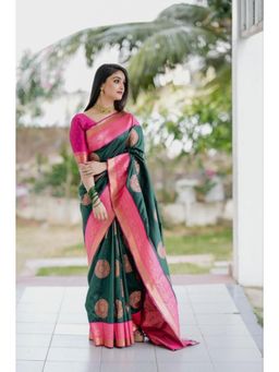 Lush Glam - Green Zari Art Silk Border Saree with Unstitched Blouse