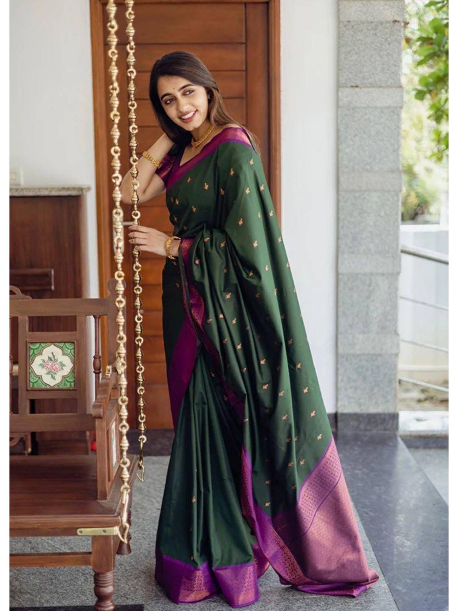 Green Zari Art Silk Border Saree with Unstitched Blouse-image-8