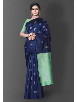 Lush Glam - Blue Woven Poly Silk Saree with Unstitched Blouse