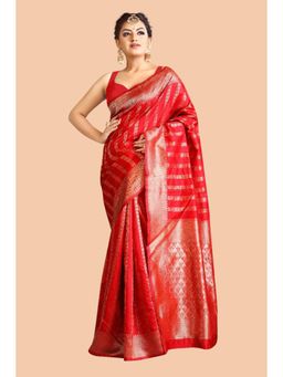 Lush Glam - Pink Woven Zari Poly Silk Border Saree with Unstitched Blouse