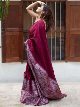 Lush Glam - Magenta Poly Silk Border Saree with Unstitched Blouse