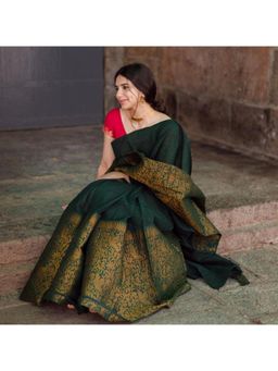 Lush Glam - Green Poly Silk Border Saree with Unstitched Blouse