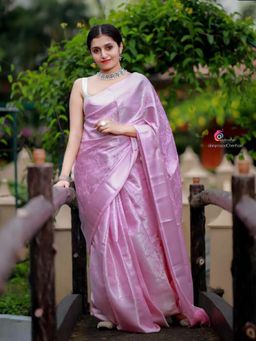 Lush Glam - Pink Zari Poly Silk Border Saree with Unstitched Blouse