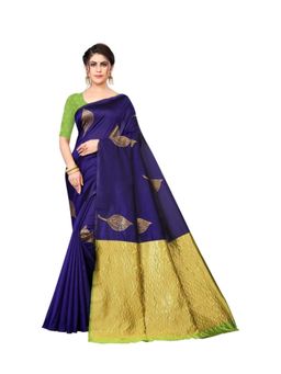 Lush Glam - Blue Zari Poly Silk Border Saree with Unstitched Blouse