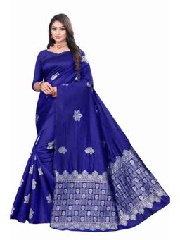 Lush Glam - Blue Zari Poly Silk Border Saree with Unstitched Blouse