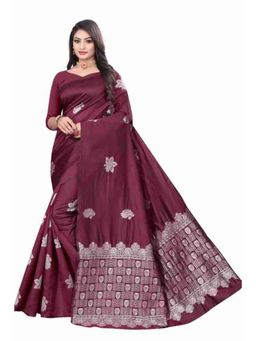 Lush Glam - Burgundy Zari Poly Silk Border Saree with Unstitched Blouse