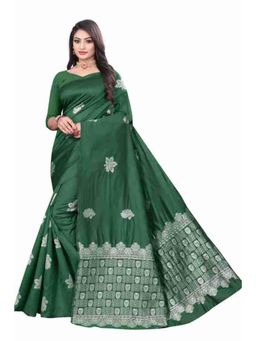 Lush Glam - Green Zari Poly Silk Border Saree with Unstitched Blouse