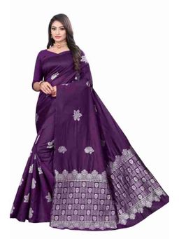 Lush Glam - Purple Zari Poly Silk Border Saree with Unstitched Blouse