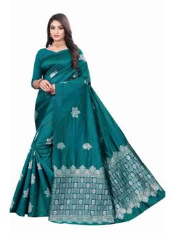 Lush Glam - Green Zari Poly Silk Border Saree with Unstitched Blouse