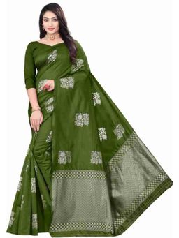 Lush Glam - Olive Poly Silk Border Saree with Unstitched Blouse