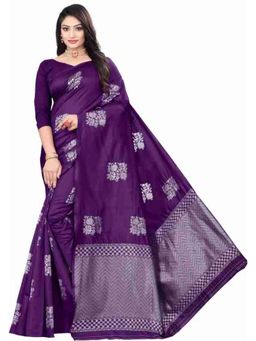Lush Glam - Purple Poly Silk Border Saree with Unstitched Blouse