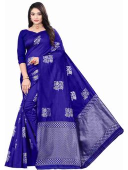Lush Glam - Blue Poly Silk Border Saree with Unstitched Blouse