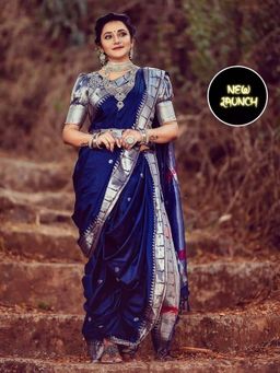 Lush Glam - Blue Poly Silk Border Saree with Unstitched Blouse