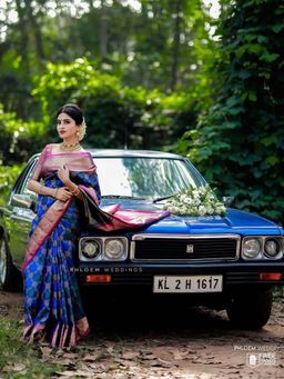 Lush Glam - Blue Poly Silk Border Saree with Unstitched Blouse