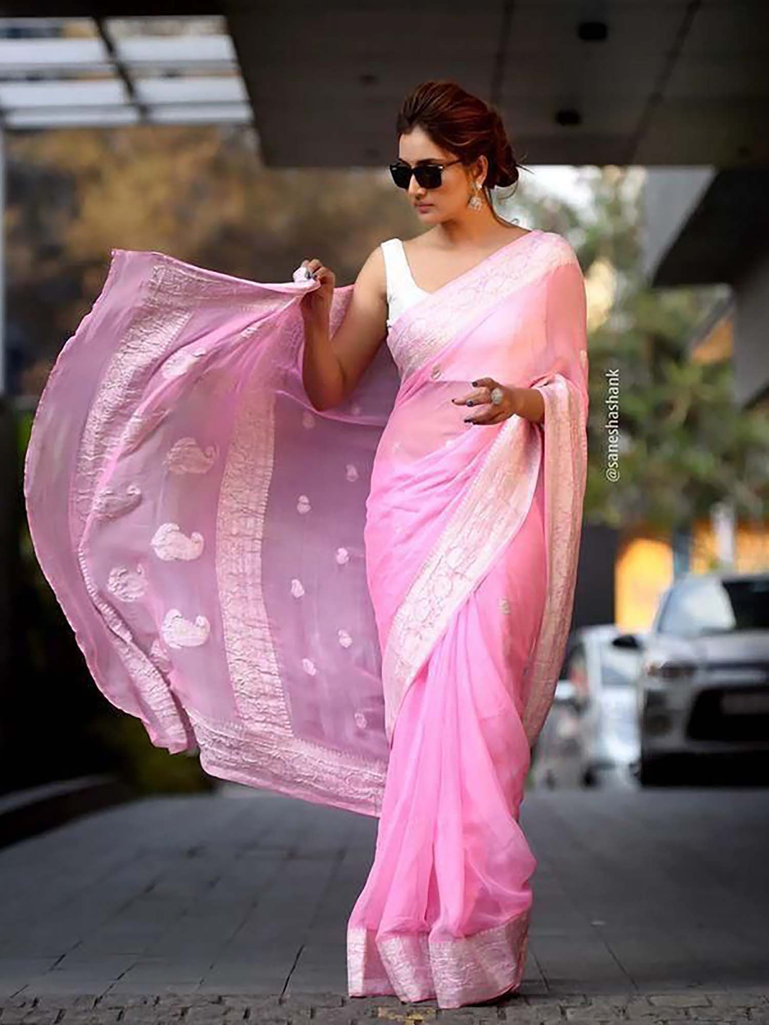 Pink Zari Poly Silk Border Saree with Unstitched Blouse-image-4