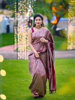 Lush Glam - Maroon Poly Silk Border Saree with Unstitched Blouse