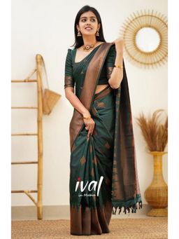 Lush Glam - Green Poly Silk Border Saree with Unstitched Blouse