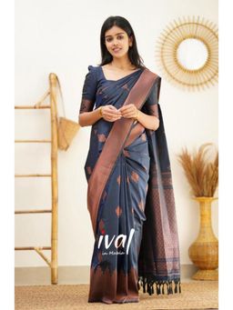 Lush Glam - Grey Poly Silk Border Saree with Unstitched Blouse