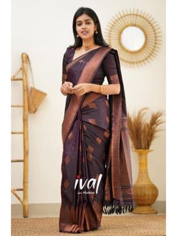 Lush Glam - Taupe Poly Silk Border Saree with Unstitched Blouse