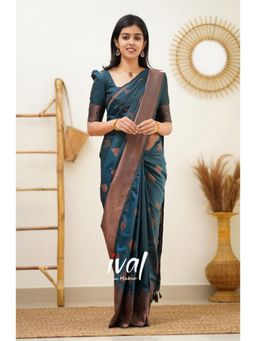 Lush Glam - Teal Poly Silk Border Saree with Unstitched Blouse