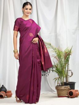 Lush Glam - Purple Poly Silk Border Saree with Unstitched Blouse