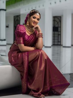 Lush Glam - Burgundy Poly Silk Border Saree with Unstitched Blouse
