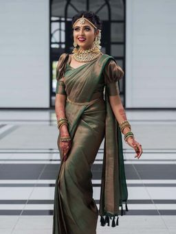 Lush Glam - Green Poly Silk Border Saree with Unstitched Blouse