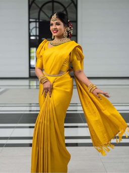 Lush Glam - Yellow Poly Silk Border Saree with Unstitched Blouse