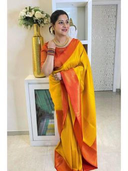 Lush Glam - Yellow Woven Poly Silk Border Saree with Unstitched Blouse