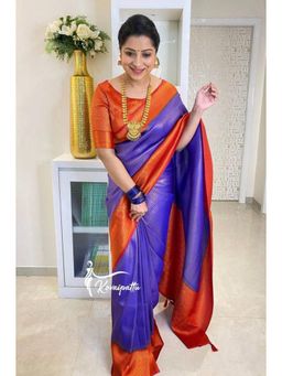 Lush Glam - Purple Zari Poly Silk Border Saree with Unstitched Blouse