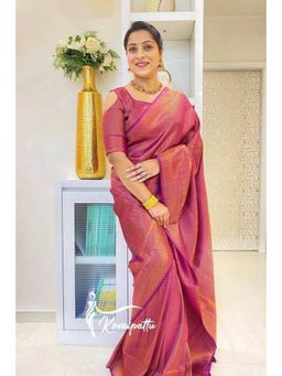 Lush Glam - Pink Zari Poly Silk Border Saree with Unstitched Blouse