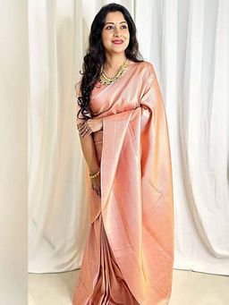 Lush Glam - Peach Zari Poly Silk Border Saree with Unstitched Blouse