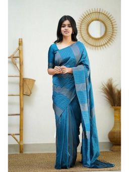 Lush Glam - Blue Poly Silk Saree with Unstitched Blouse