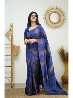 Lush Glam - Blue Poly Silk Saree with Unstitched Blouse
