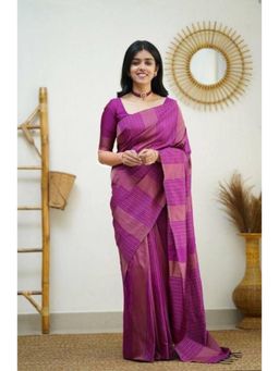 Lush Glam - Purple Poly Silk Saree with Unstitched Blouse