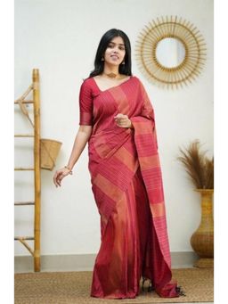 Lush Glam - Red Poly Silk Saree with Unstitched Blouse