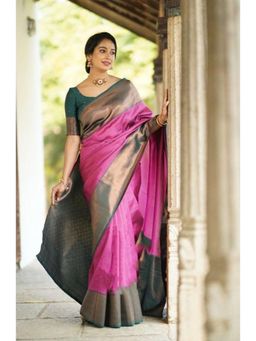 Lush Glam - Pink Woven Poly Silk Border Saree with Unstitched Blouse