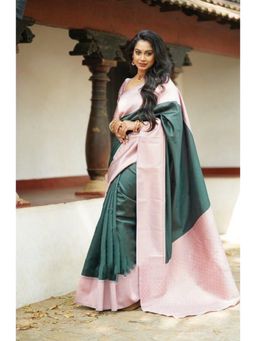 Lush Glam - Green Woven Poly Silk Border Saree with Unstitched Blouse