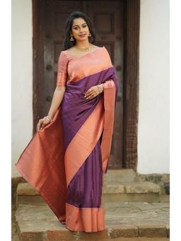 Lush Glam - Purple Woven Poly Silk Border Saree with Unstitched Blouse