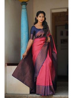 Lush Glam - Pink Poly Silk Border Saree with Unstitched Blouse