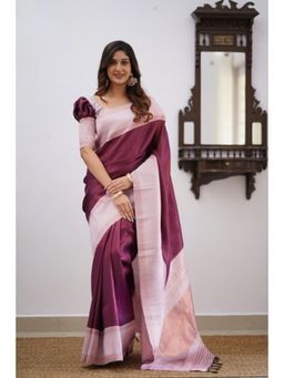 Lush Glam - Purple Poly Silk Border Saree with Unstitched Blouse