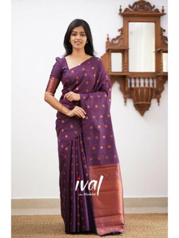 Lush Glam - Purple Zari Poly Silk Saree with Unstitched Blouse