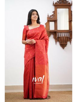 Lush Glam - Red Zari Poly Silk Saree with Unstitched Blouse